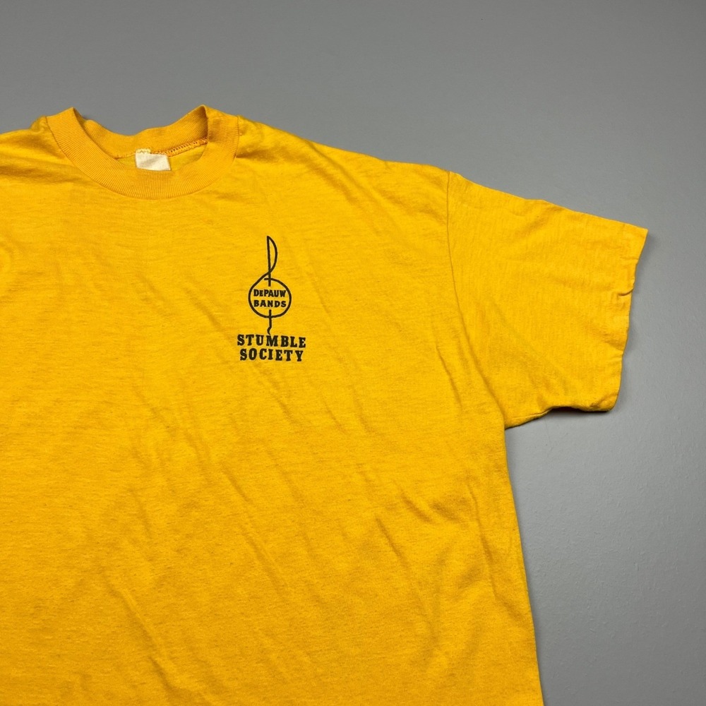 Vintage T-Shirt Mens XL Yellow Depauw Bands Stumble Society Single Stitch Tee